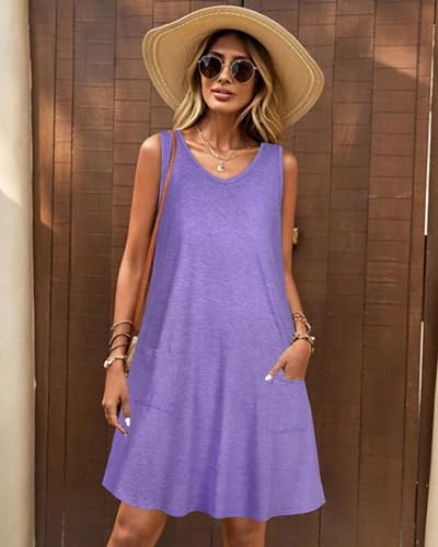 Image of elescat Womens Summer Dresses Casual V Neck Sleeveless Pockets Beach Loose Tank Sundress 2026