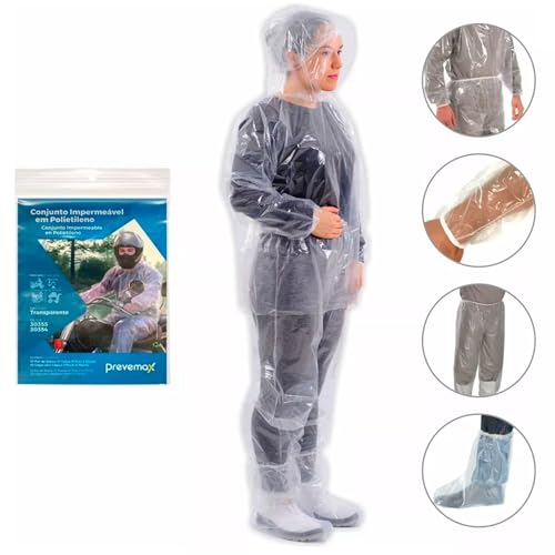 Conjunto Impermeável em Polietileno Transparente Bota, Calça e Capa com Capuz CA 30355 e CA 30354
