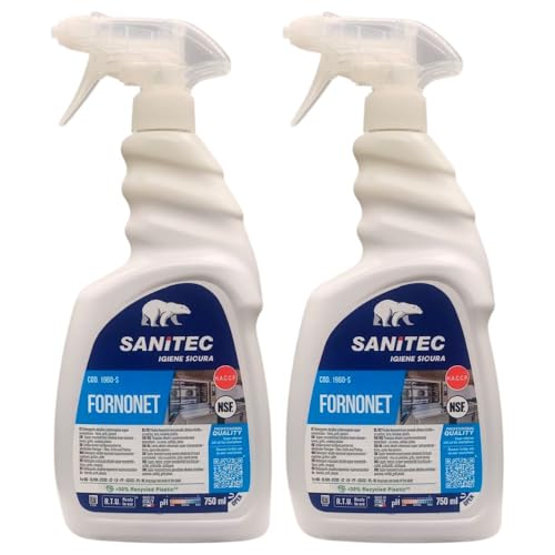 Fornonet, Detergente Alcalino Schiumogeno Super Concentrato per Forni, Grill e Piastre, Ideale per Togliere Residui di Grasso, Olio e Sporco di Cibo Bruciato, Flacone 750 ml (2 Unità)