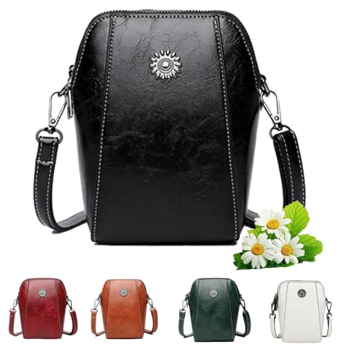 Elmyse Crossbody Bag Leather,Elmsye Crossbody Cellphone Purse,Elmyse Bag,Happy Wind Retro All-Match Vertical Cellphone Bag (Black)