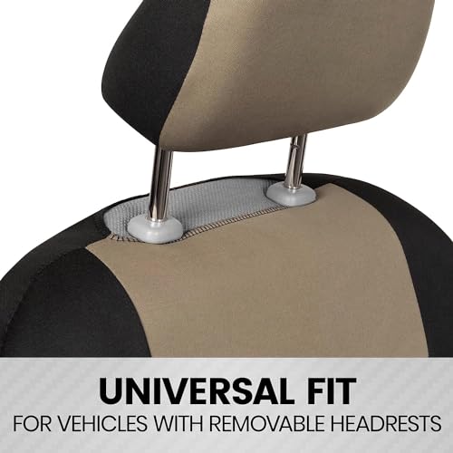 Image of BDK PolyPro 2-Pack Front Car Seat Covers Set in Beige /Black - Front Seat Covers for Cars Trucks Vans SUVs Sedans, Easy to Install Front Car Seat Cover Protection, Universal Fit Car Accessories
