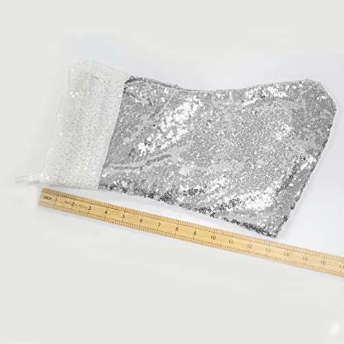 Jyflzq Silver Sequin Christmas Stockings 2Pc,16 Inch Glitter Bling Xmas Stockings Personalized,Sparkly Christmas Fireplace Party Decorations, For Kids #TOP6
