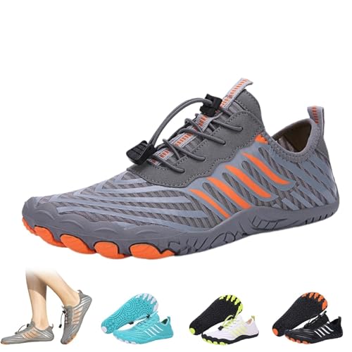 Grounding Barefoot Shoes, Hike Balance Barefoot Shoes for Women Men Lightweight Non-Slip Breathable Soft Comfortable Walking Wading Water Allround Shoe(Gray Orange2,Women14/12men)