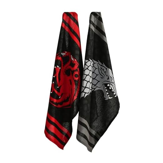 Elbenwald Juego de 2 paños de cocina, paños absorbentes de 44 x 65 cm, idea de regalo de películas y series, toallas de algodón (Juego de Tronos, Stark y Targaryen)