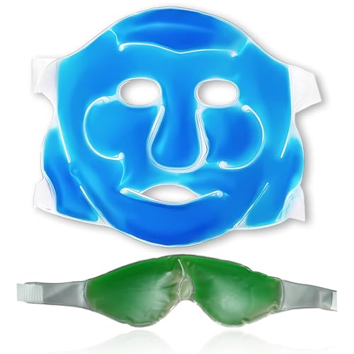 Image of Aqua Ice Face & Eye Cooling Gel Mask and Aloe Vera Gel Mask Ice Pack for Face and Eye Patches Remove Dark Circles, Fatigue Cool Eyes Patch Pads Eye Care | Facial Skin Refresh Face Mask for Hot & Cold Therapy (Blue Face Mask, Green Eye Mask)