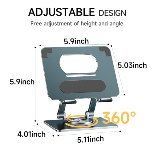 Image of iPad Holder Stand, Tablet Holder with Thickened 360 Rotating Base Dual Rod Adjustable Aluminum Stand for All 4-12.9'' iPad Surface Samsung Phone Tablet Kindle E-Reader and More, Space Gray