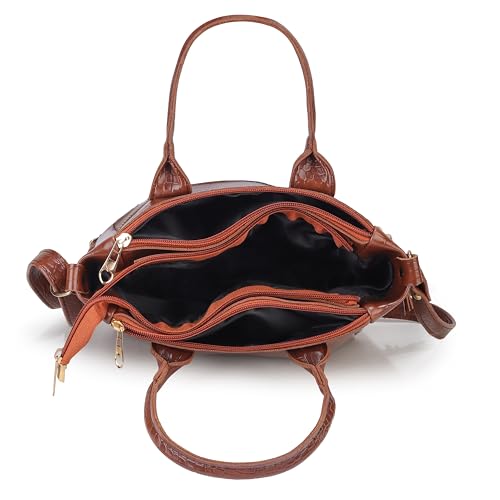 Image of AVERAA Medium Capacity Croco Pattern Tote Bags For Womens Big Purses And Handbags Ladies Big Shoulder Bag | Office Bag for Women, Ladies Bag Stylish Branded, Leather Bag for Women, Women Office Bag | Chic Croc Texture, Dual Carry Style, Rich Tan Finish, Spacious Interior, Secure Zip Closure, Adjustable Strap