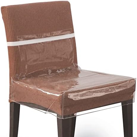 Pakoula 4 Pack Plastic Chair Covers 18x17 inches with Adjustable Velcro Anti-cat Scratch Waterproof PVC Dining Chair Protectors Cover Clear Plastic Seat Covers for Dining Room