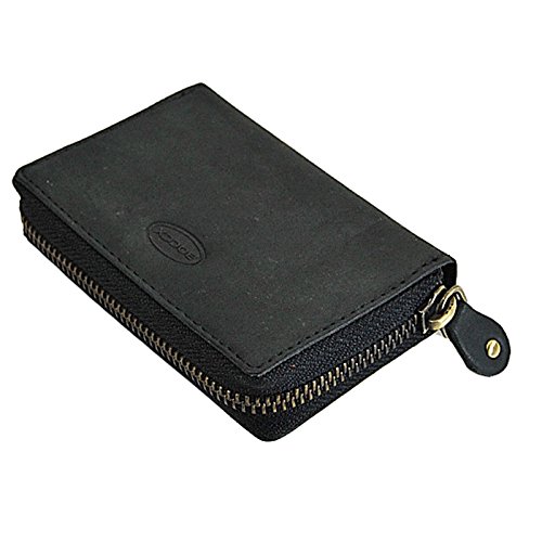 BOCCX Kreditkartenetui Leder Geldbörse im Vintage Look RFID Visitenkartenetui mit Reißverschluss 40010 GoBago (Schwarz)
