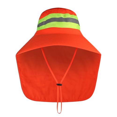 Image of Unisex High Visibility Reflective Bucket Hat Mesh Wide Brim Work Safety Boonie Hat Sun Protection Packable Sun Cap Bucket Cap