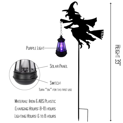 Halloween Witches Outdoor Solar Lanterns 2 Pack - Halloween Decorations Outdoor Witch Statue, Solar Garden Stakes, Metal Yard Decor, Whimsical Decor for Patio (Purple Light)