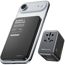 MOMAX Travel Essentials Bundle, 6-in-1 70W Universal Travel Adapter GaN + Magnetic Wireless Power Bank 5000mAh