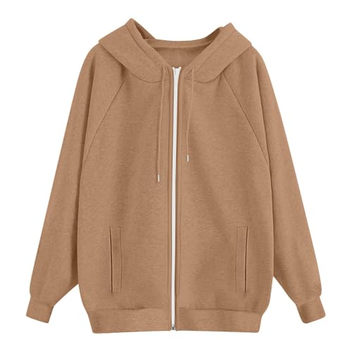 Betadog Light Weight Zip Up Hoodie Women Womens Oversized Zip Up Hoodies Loose Long Sleeve Zipper Hooded Sweatshirt Casual Solid Jackets With Pockets Khaki Women Fall Clothes Medium