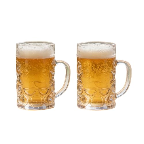 Komost 20oz Plastic Beer Mugs with Handles Set of 2, Clear Resuable Beer Stein Drinking Cups, Ideal for Party Bar Home Hotel