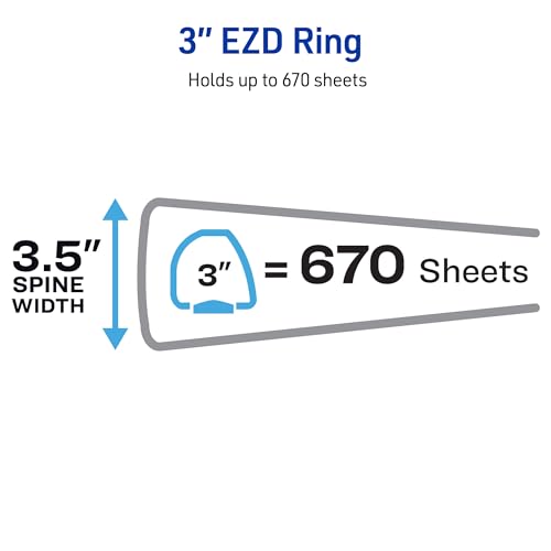 avery heavy-duty view 3 ring binder 334 one touch ezd rings 670-sheet capacity 35 inch wide spine great for home school supplies office or organization needs 1 white binder 79193