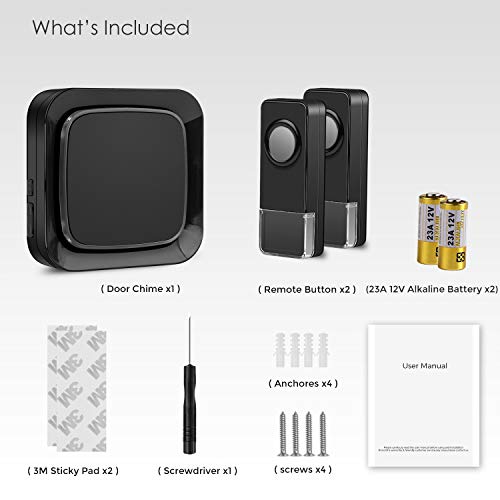 Wireless Door Bell Chime with 2 Waterproof Transmitters and 1 Receiver, Operating at 1000 Ft Long Distance (Black) - Thumbnail 2