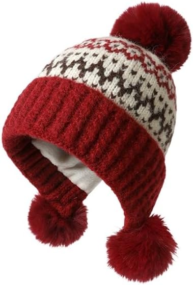 Autumn and Winter Jacquard Hairball Knitted hat Warm and Cold-Proof Fashion Versatile Ear Protector Wool hat