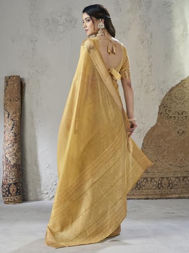 Image of Satrani Women's Shimmer Silk Weaving & Sequins Work Saree with Unstitched Blouse Piece