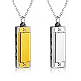 2 mini armónicas, collar con armónica, armónica portátil para niños principiantes (dorada, plateada).