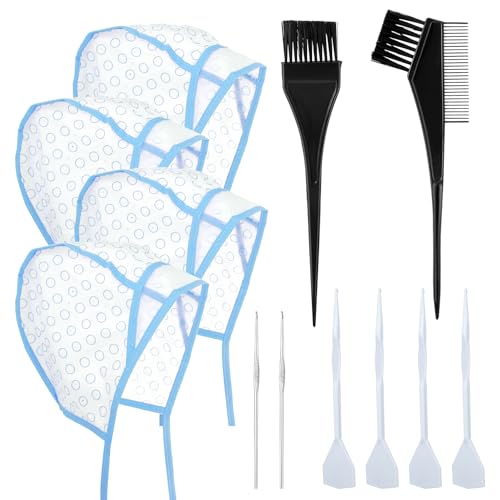 Bewudy 12 Pcs 4 Sets of Highlight Cap with Hooks, Hair Highlighting Caps, Highlight Hair Coloring Frosting Dye Kit for Salon Hair Dyeing Hairdressing (Blue)