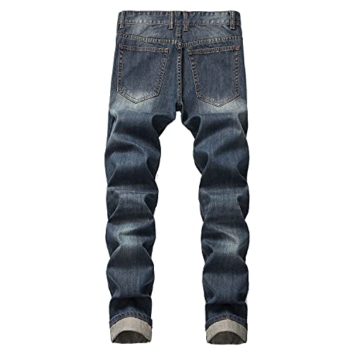 Kaxiya2021 Men's Ripped Straight Leg Jeans Skinny Slim Fit Distressed Jean Pants Tattered Casual Fashion Washed Trousers2