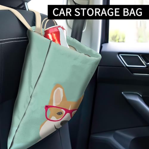 Image of Cute Car Trash Can, Organizer & Storage Bag, Holds 5L, Red Corgi Dog