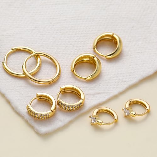 Small Gold Hoop Earrings Set for Women, 14K Gold Plated Lightweight Earrings Sets for Multiple Piercing, Hypoallergenic Huggie Hoops Earrings for Women Jewelry by FAXHION - Image 6