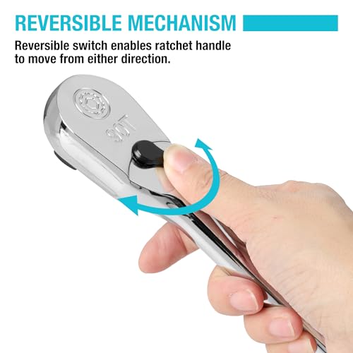 DURATECH Extra Long Handle 1/2-Inch Drive Ratchet, 90-Tooth Ratchet Wrench with 15" Handle and Dust Proof Teardrop Enclosed Head, Reversible, CR-V Steel Made, CR-MO Head, Full Polished, Gifts for Men by DURATECH - Image 6