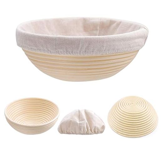 Conjunto de cestas de impermeabilização Bread Banneton com linho - redondas 20cm Cesto de fermentação | Cesta de fermentação em forma de cesta de massa de pão feita (Redondas, 20X8 CM)