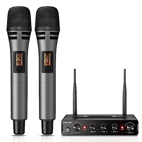 TONOR TW350 Wireless Microphones for Singing,UHF Handheld Dynamic Karaoke Mics& Receiver for Devices with XLR&6.35mm Audio Interfaz, 60 m for Karaoke, Wedding, DJ, Party, Church, TW350 Grey