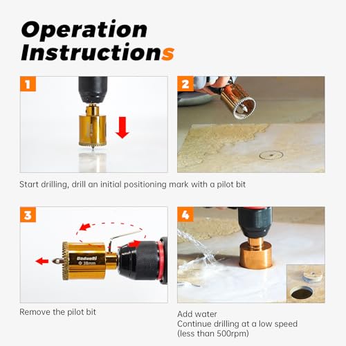 Image of 3 /4 inch Serrated Diamond Hole Saw with 2Pcs Removable Pilot Bits, Easy-Align for Precise Drilling in Porcelain Tile, Ceramic, Granite, Marble and Other Stones (3 /4 inch Tile Drill Bit)