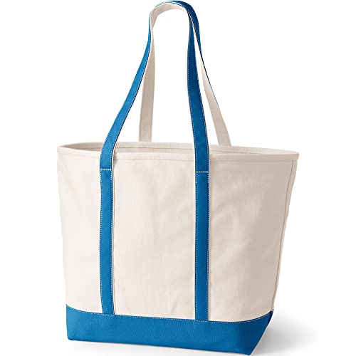 Image of Lands' End Natural Long Handle Open Top Canvas Tote Natural /beacon Blue X-Large Long Handle