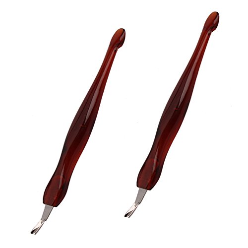 Yr.seasons 2pcs Practical Nail Art Tools Pedicure Cuticle Trimmer Dead Skin Callus Removal Fork Brown