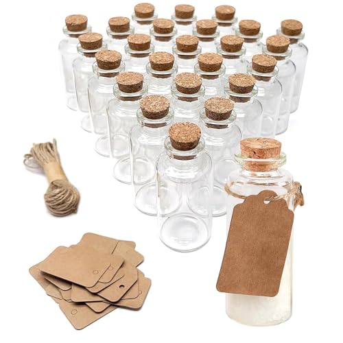 CaiTang 24PCS Bouteilles en Verre 40ml avec Bouchon, Calendrier de l'avent 2025 à Remplir, Bouteilles de Souhaits de Noël, Ornement Suspendu Noël pour...