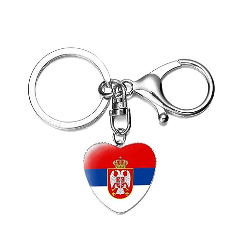 ALTCIRNMD Pendentifs Coeur Porte-Clés,Couronne Rayée Double Tête Aigle Serbie Drapeau Porte-Clés,Sac De Voiture Portefeuille Ornements Artisanat Accessoire Décoration Verre Mode Homard Fermoir Bijoux