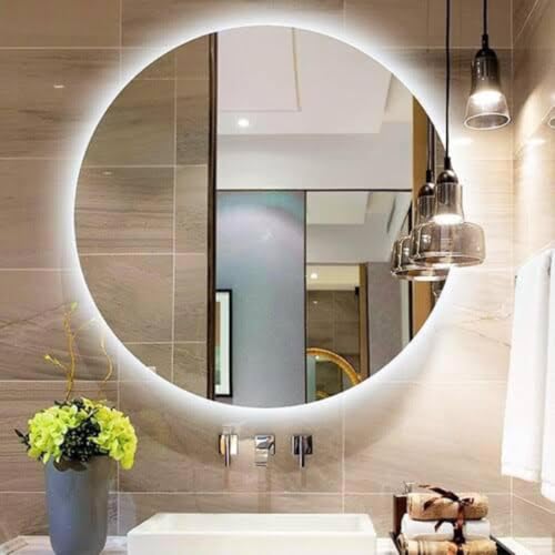 Espelho LED Decorativo Lapidado Redondo 40cm + Kit Instalação Completo
