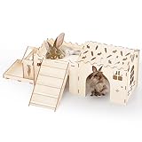Woiworco Extra Large Rabbit Hideout House, Wooden Bunny Hideout House for Indoor Rabbit Play Houses and Hideouts Hideaway Nut Castle, Spacious Breathable Habitats for and Guinea Pigs Small Animals