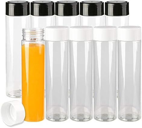12Pcs 350ML(12OZ) Plastic Juice Bottles Drink Transparent Bottles for DIY Juice Water Milk Storing HomemadeBlack &White Lids