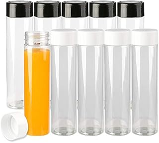 12Pcs 350ML(12OZ) Plastic Juice Bottles Drink Transparent Bottles for DIY Juice Water Milk Storing HomemadeBlack &White Lids