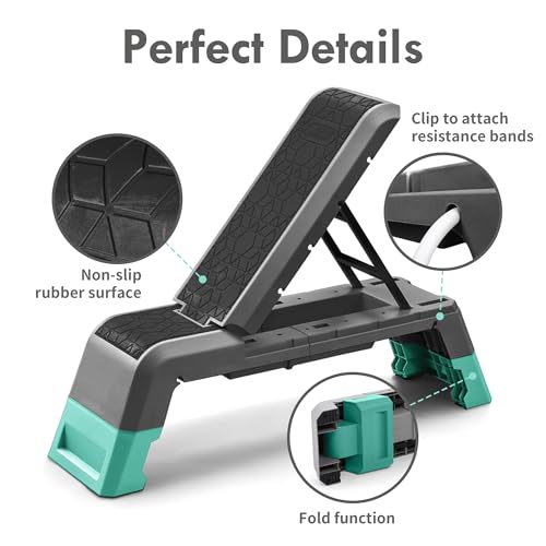 Image of leikefitness Exercise Step Platform, Multifunctional Aerobic Deck | with Cord and Adjustable Dumbbell & Weight Bench, Fitness Equipment for Workout Home Gym