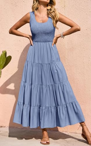 Image of PRETTYGARDEN Women's 2026 Casual Loose Plain Maxi Sundress Smocked Tank Dress Sleeveless Summer Beach Tiered Long Dresses