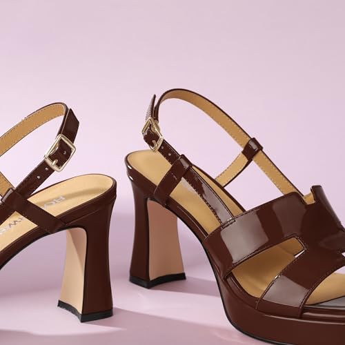 Image of ROSERWISH Heels for Women Chunky Block Platform High Heels Square Open Toe Strappy Heel Sandals Wedding Party Prom Fashion Slingback Dress Pump Sandals Shoes
