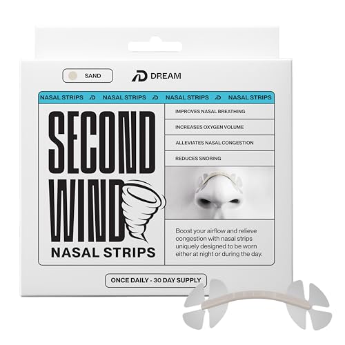 Dream Recovery Second Wind Nasal Strips - Nose Strips for Breathing Sleep and Athletic Performance - Snore Relief and Congestion Support - Sand 30 Count