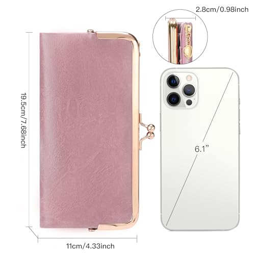 Image of GOIACII Womens Wallet Kiss Lock Bifold Leather Wallets for Women Pink | Vintage Wallet for Women,Ladies Clutch Purse,Women's Card Holder Wallet with Zipper