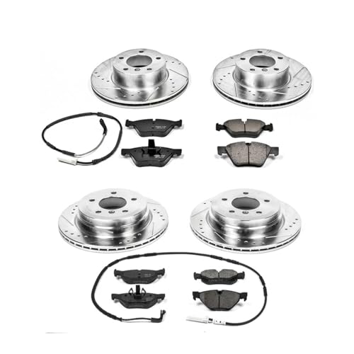 Image of PowerStop Front and Rear Brake Kit for BMW 325xi 2006 - Drilled and Slotted Disc Rotors with Carbon-Fiber Ceramic Brake Pads Replacement, K5357