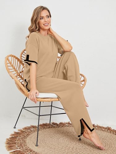Image of TIGMA Women Casual Summer co ords Set Track Suit Oversized Top Baggy Pant,Top and Pajama Set