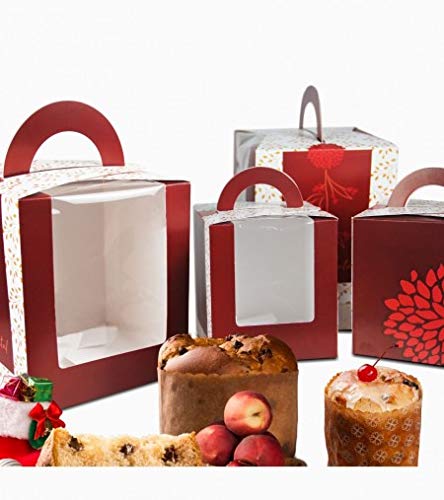 Embalagem p/Mini Panetone visor de acetato (11 x 11 x 11,5 cm) Feliz Natal - 50 unidades