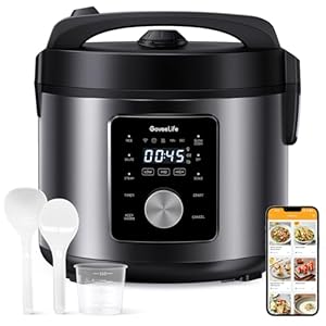 GoveeLife Smart Rice Cooker, 6-in-1 Multi-Cooker, Slow Cooker, Saute Pan, Steamer, Food Warmer, 1000W, 10-Cup Uncooked 5.2 Quart, Includes App with 33 Recipes