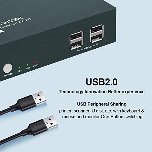 HDMI KVM Switch Dual Monitor 2 Puertos,4K@60Hz,USB 2.0,KVM 2 Monitores, Conmutador HDMI 2.0,HDCP2.2,Con 4 Cables HDMI y 2 Cables USB,Conmutador KVM,Hotkey Switch