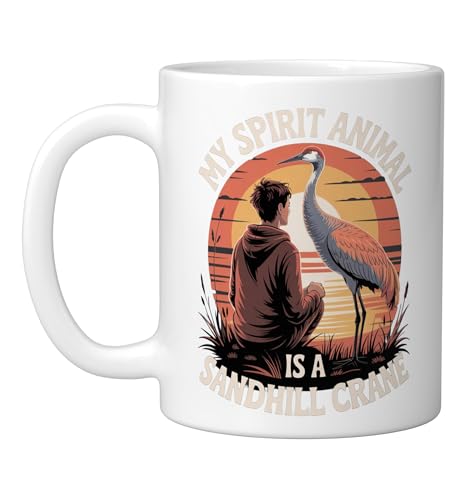 My Spirit Animal Is A Sandhill Crane Birder Art Ceramic Mug, White